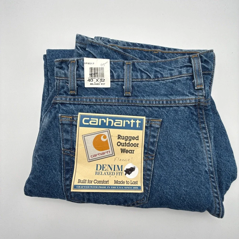 Carhartt Mens SF8517 Flannel Lined Relaxed Fit Denim Jeans 40x32 Blue USA‎ NWT